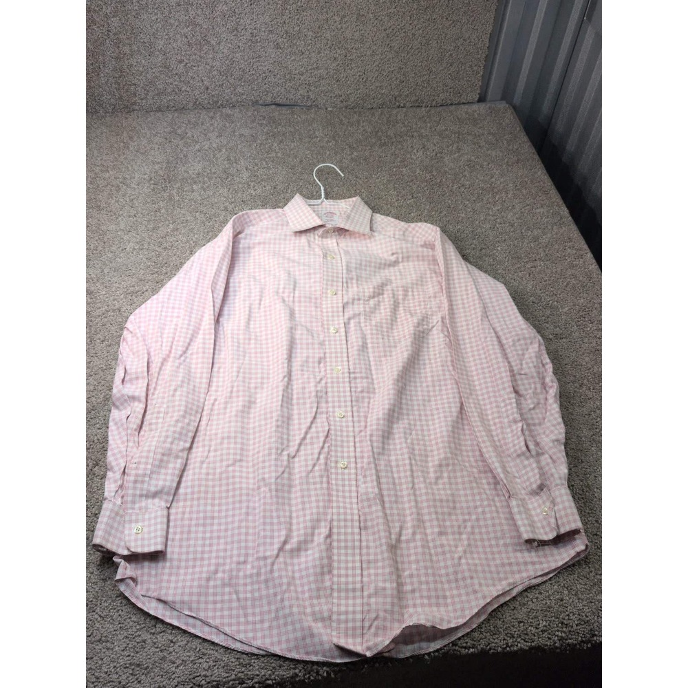 Brooks Brothers Mens 16.5 33 Pink Gingham Traditional Fit Non-Iron Cotton Shirt